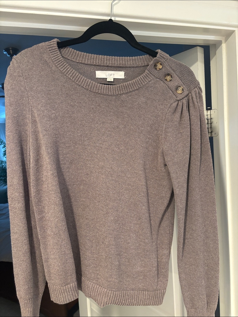ANN TAYLOR LOFT Brown Crewneck Sweater with Shoulder Buttons